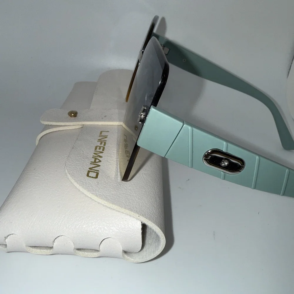 Linfemand Women's Sunglasses With Cream And Green Frame. Tinted Lens's.